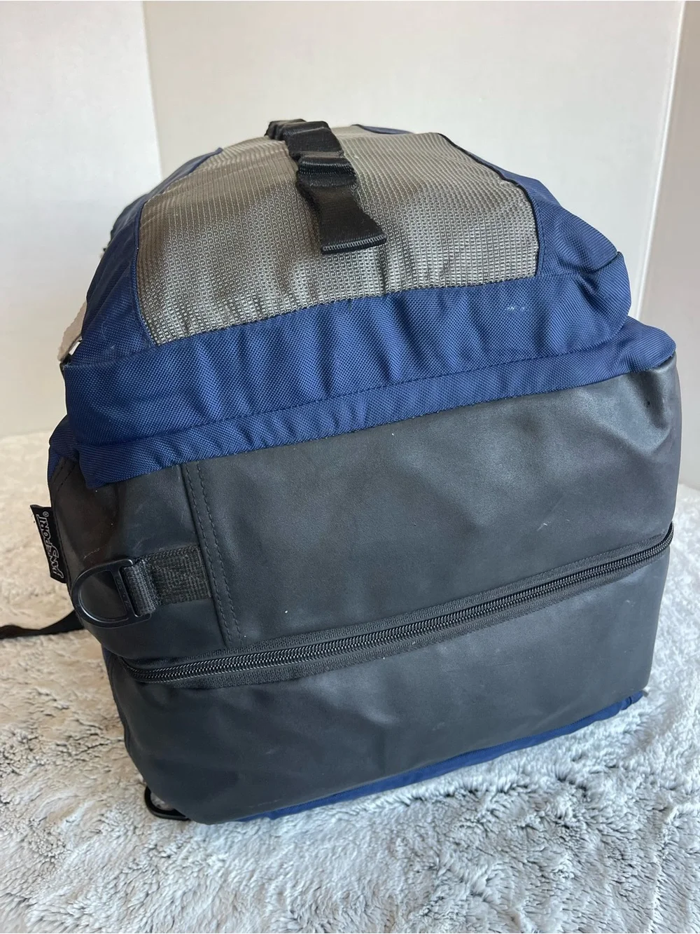 Jansport Blue and Gray Hiking Backpack with Front Gear Loop